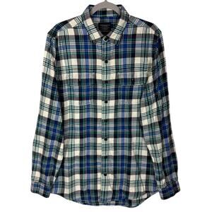 American Eagle Outfitters Plaid Flannel‎ Shirt Men M Blue White Cotton Button-Up